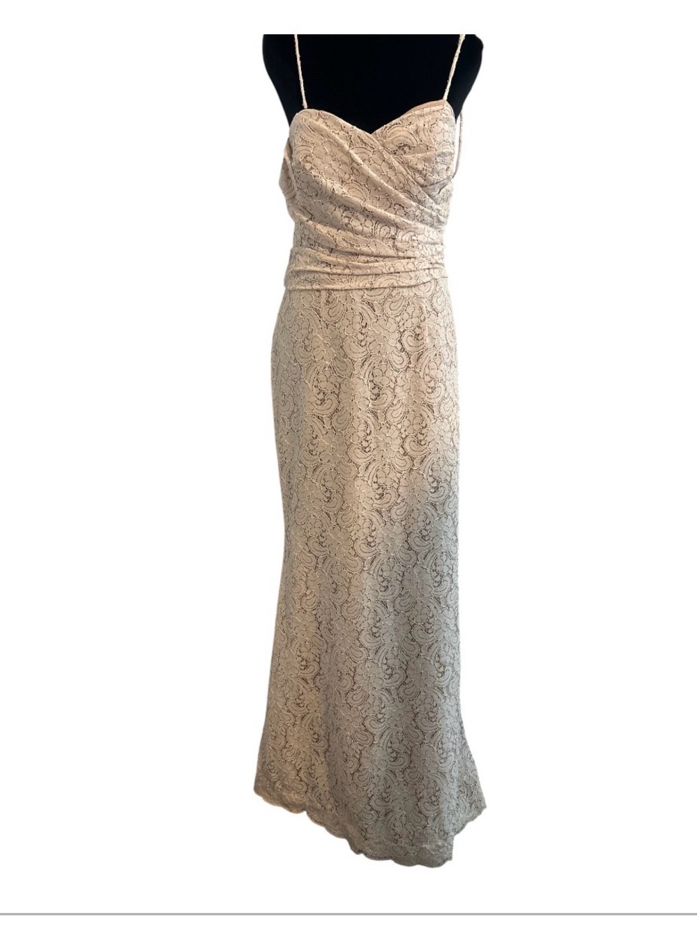 WATTERS & WATTERS Cream Lace Strapless Evening Gown with Sweetheart Neckline
